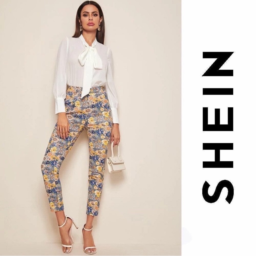 SHEIN High-Waist Floral Cropped Skinny Pants